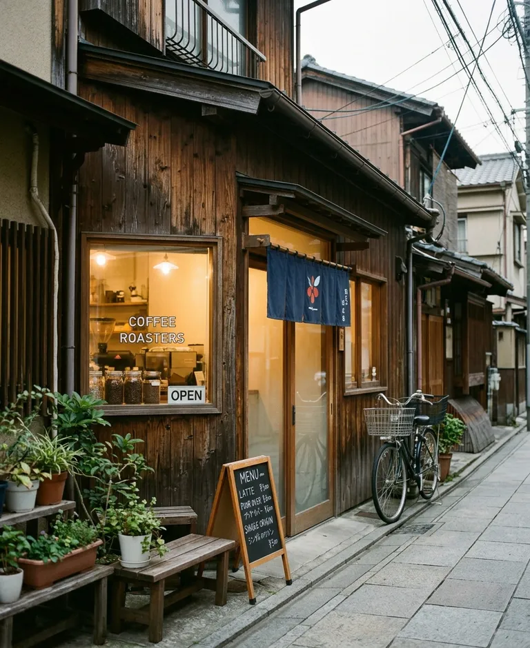 世田谷の静かな路地にある灯珈琲の店舗外観